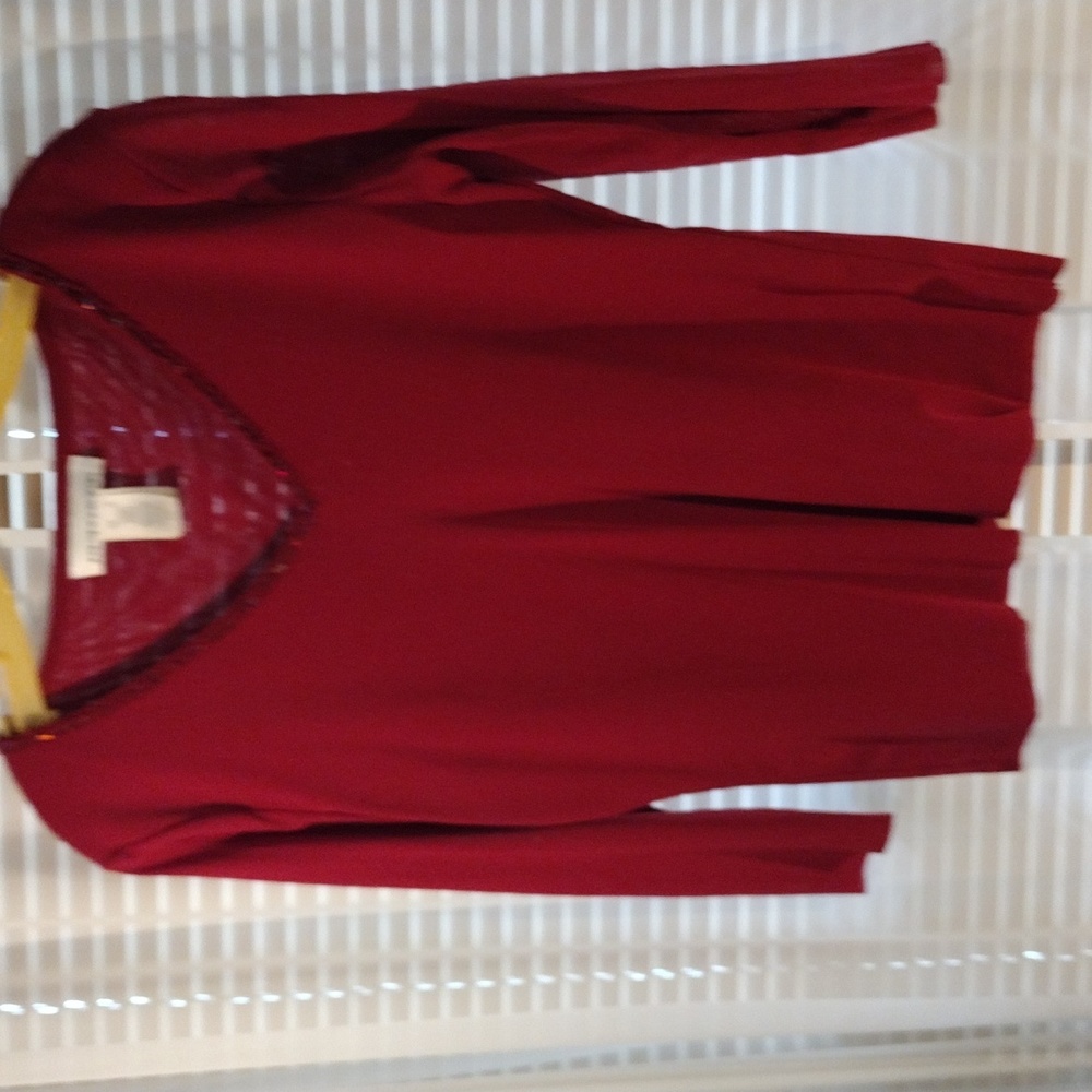 Jones New York top. Cranberry. Sequin and bead neckline. Size M.